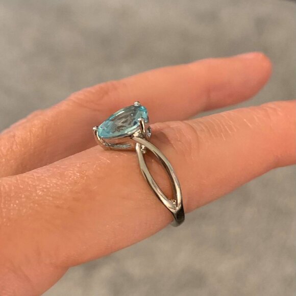 Light Aquamarine CZ Teardrop Cut Ring on a Dainty Sterling Silver Setting - Picture 5 of 6
